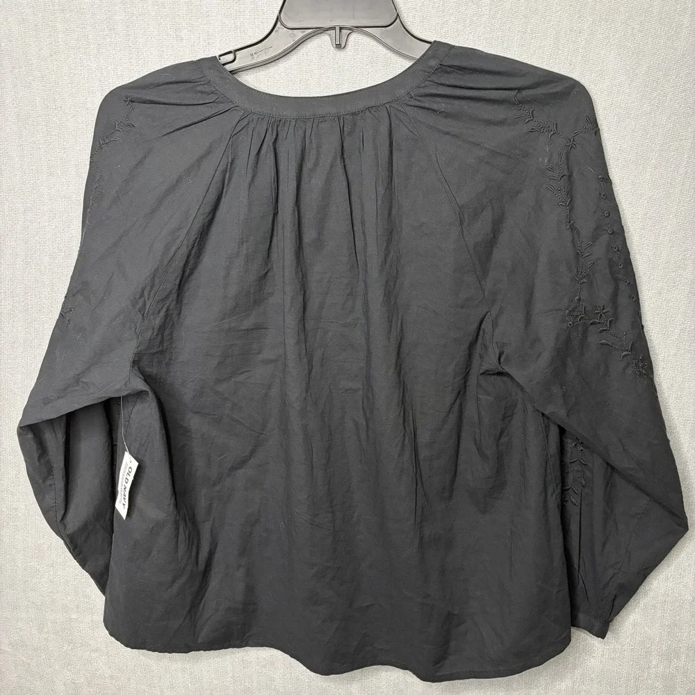 New Old Navy Women's Black Long Sleeve Eyelet Puff Sleeve Button Blouse Basic
